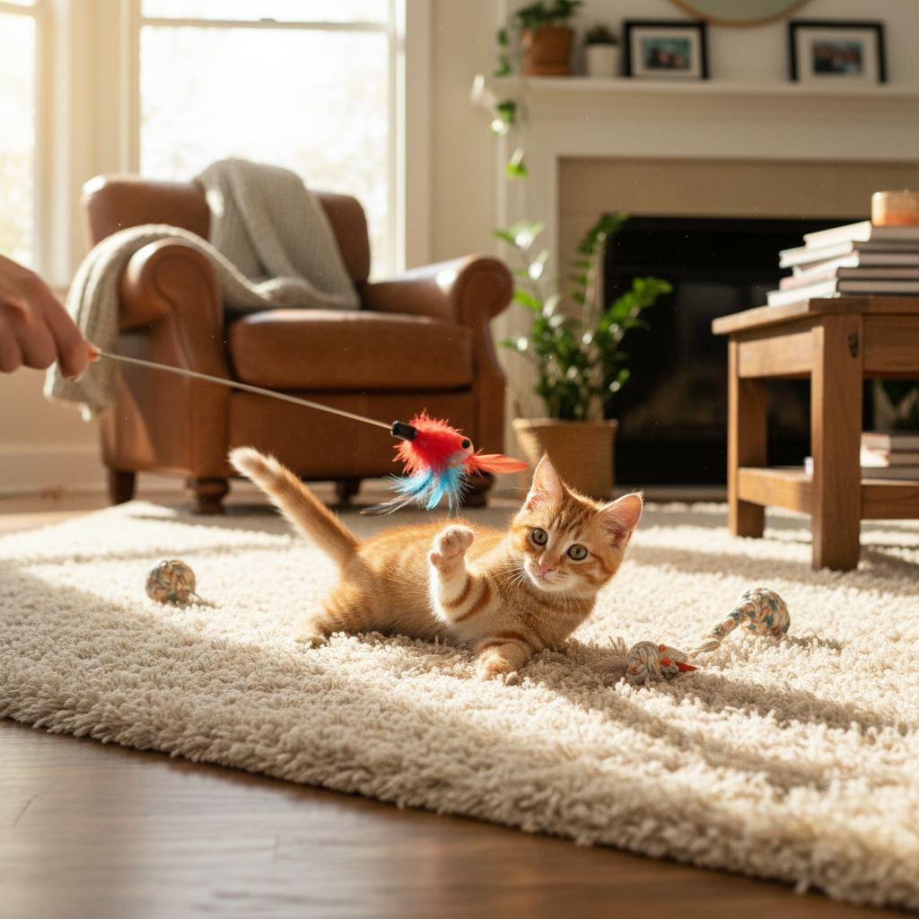Cat sitter meeting a cat at home